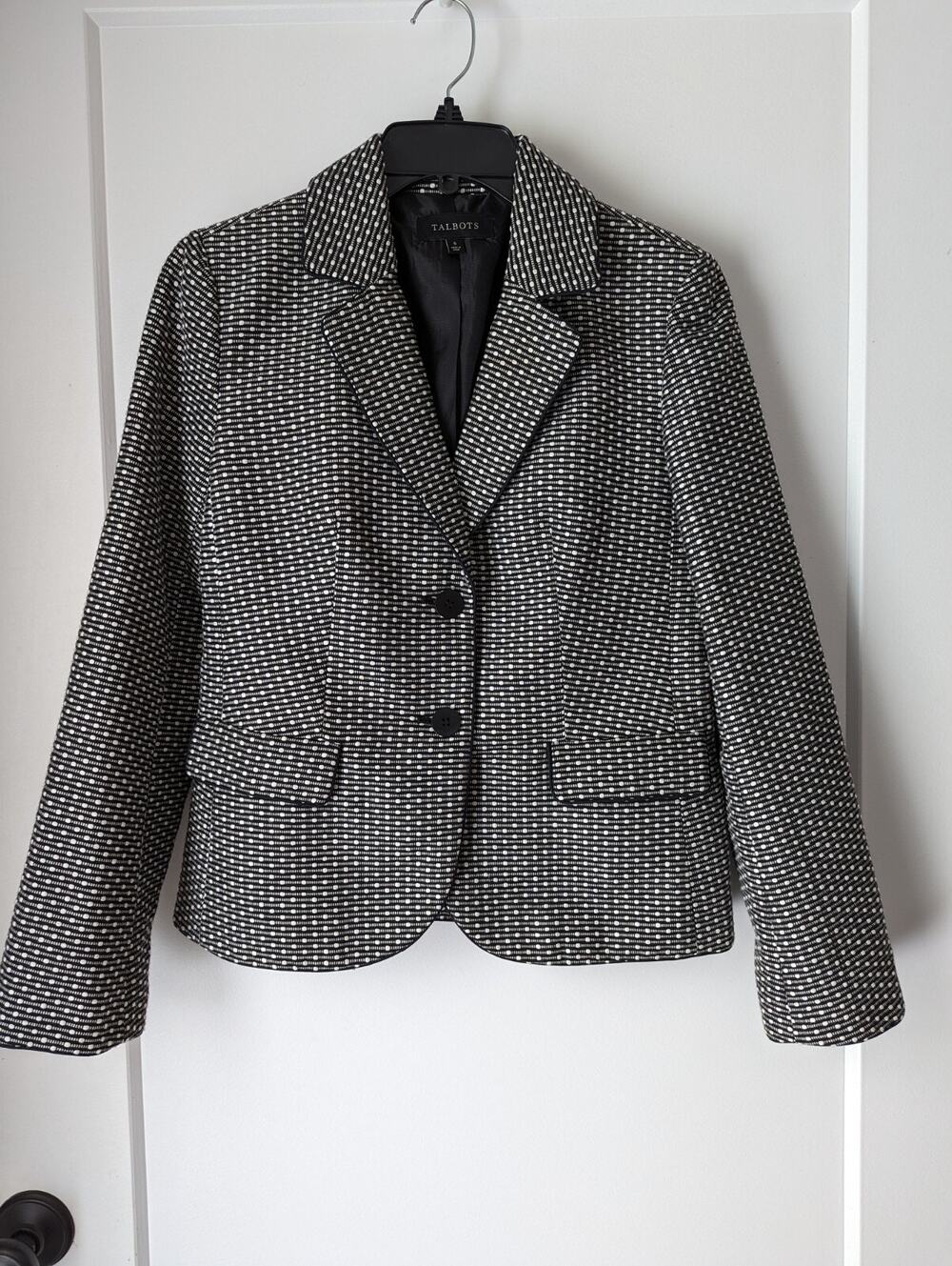 Talbot's Women's Size 6 Suit Jacket Blazer Black White Poka Dots Career